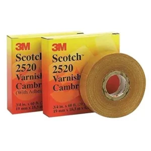 3M 2520-3/4X60FT Premium Grade Electrical Insulating Varnished Cambric Tape 0.75-Inch x 60-ft x 8 mil Cotton Cloth Backing Yellow Scotch® Price Cut