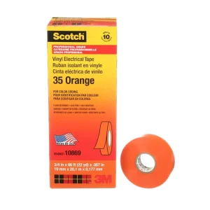 Super Sale 3M 35-ORANGE-3/4 Premium Grade Electrical Tape 0.75-Inch x 66-ft x 7 mil PVC Backing Orange Scotch®