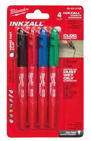 Milwaukee Tool 48-22-3106 Fine Bullet Tip Color Marker Black/Red/Blue/Green Inkzall Bulk Order