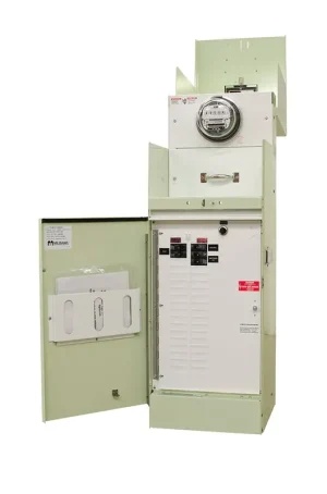 Low Price Milbank CP3B12119A22 1-Phase 120/240-Volt AC 3-Wire Test Bypass Blocks Ring Type Metered Commercial Pedestal 200-Amp