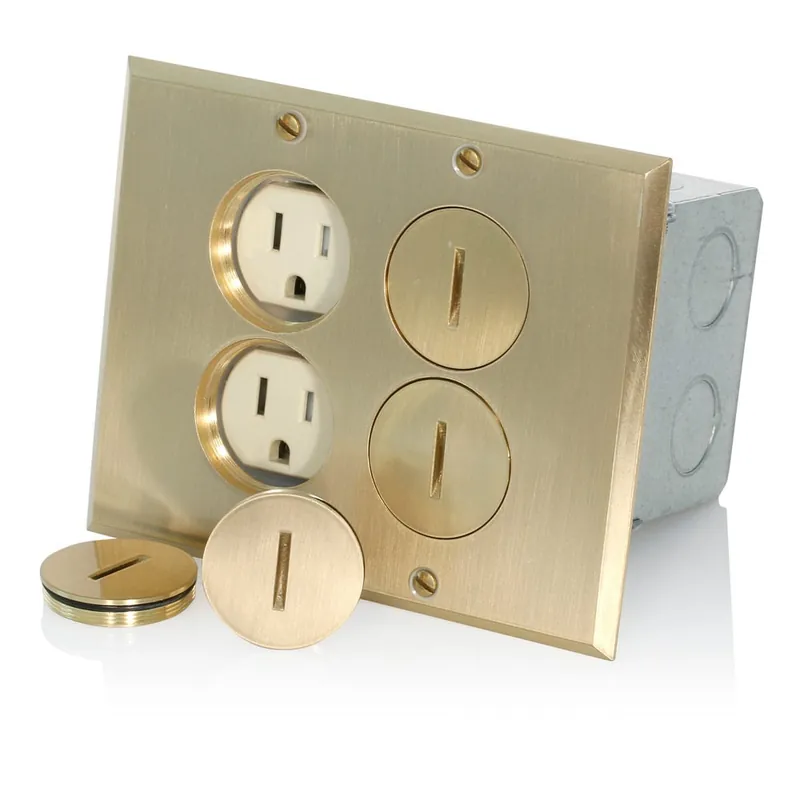Leviton 35249-TFB Brass Nylon 2-Gang Tamper-Resistant Floor Box Receptacle Assembly 3-Inch x 4-1/2-Inch x 3.81-Inch Brand New
