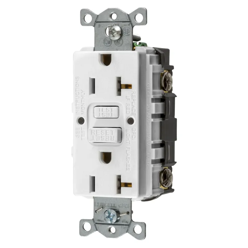 Hubbell-Wiring GFRST20WU Heavy-Duty Straight Blade Self-Test GFCI Duplex Receptacle 125-Volt 20-Amp NEMA 5-20R White Style Line Autoguard Direct From Manufacturer