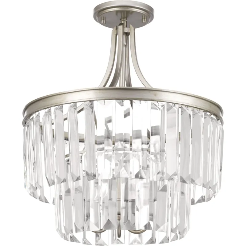 Big Sale Progress Lighting P2326-134 3-Light Convertible Semi-Flush Mount Pendant Ceiling Light 60-Watt 120-Volt AC Silver Ridge Glimmer
