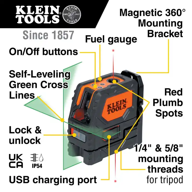 KLE 93LCLGR RECHARGEABLE SELF LEVELING GREEN CROSS LINE LASER LEVEL WITH RED PLUMB Factory Price