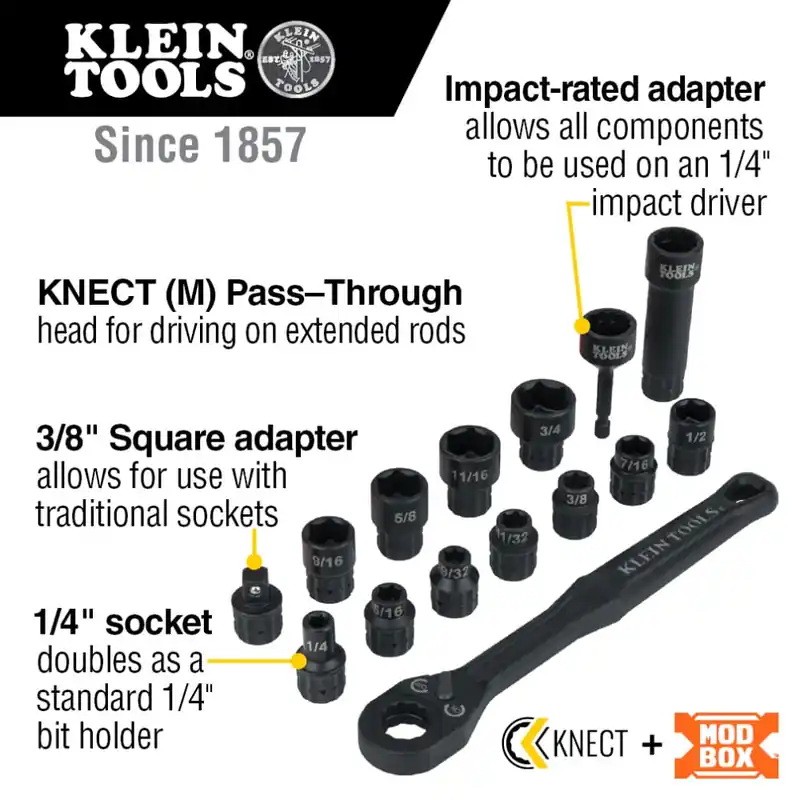 KLE 65400 8 1 2 INCH DRIVE IMPACT RATED PASS THROUGH SOCKET SET 15 PIECE Seasonal Sale