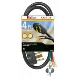 Dryer Cord, 30A, 125/250V, 4-Wire, 14-30P, 6' Long, Black Next Day Delivery
